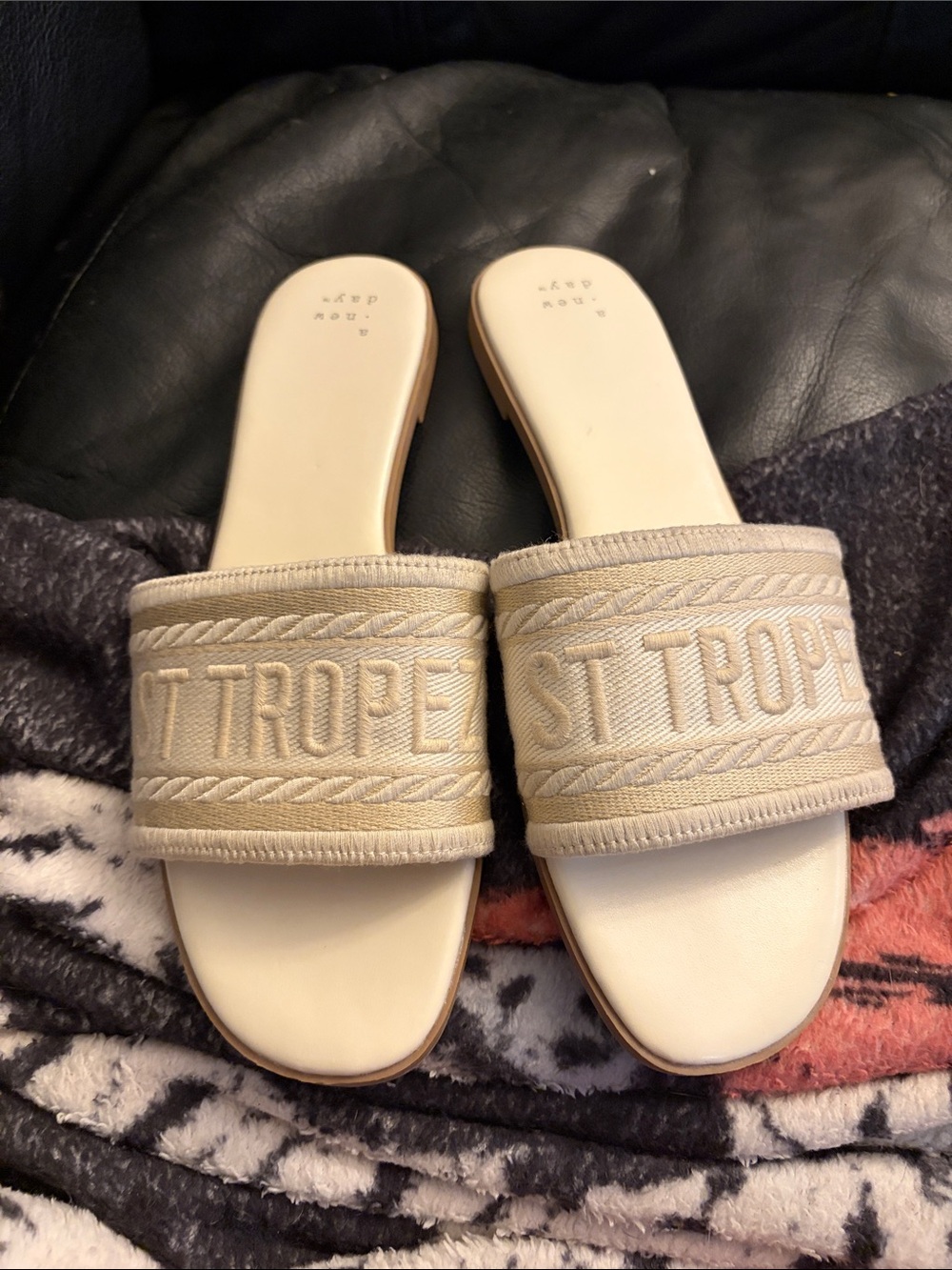 St. Tropez Cream Embroidered Slide Mules